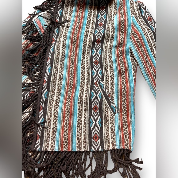 Powder River Ladies Brown Aztec Bohemian wool jacket with fringe, Size Med - Picture 7 of 10